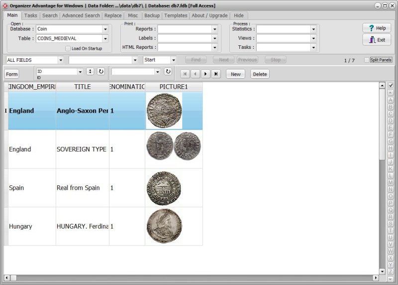 Coin Collecting Software for Windows PCs Table View